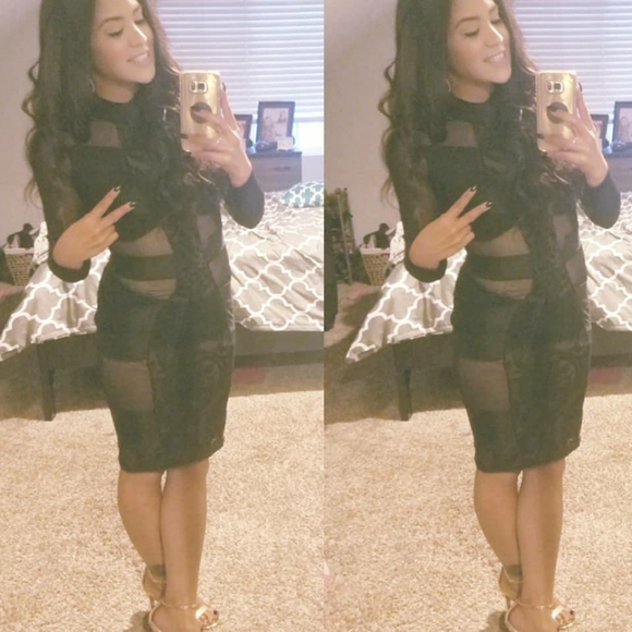 Dresses & Skirts - 🚫SOLD🚫 Black Floral Lace/Mesh BodyCon Dress